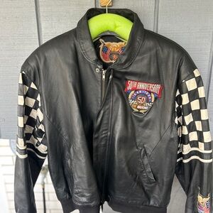 VTG NASCAR Jacket Leather 50th anniversary  1998 Checkered Flag Jeff Hamilton XL